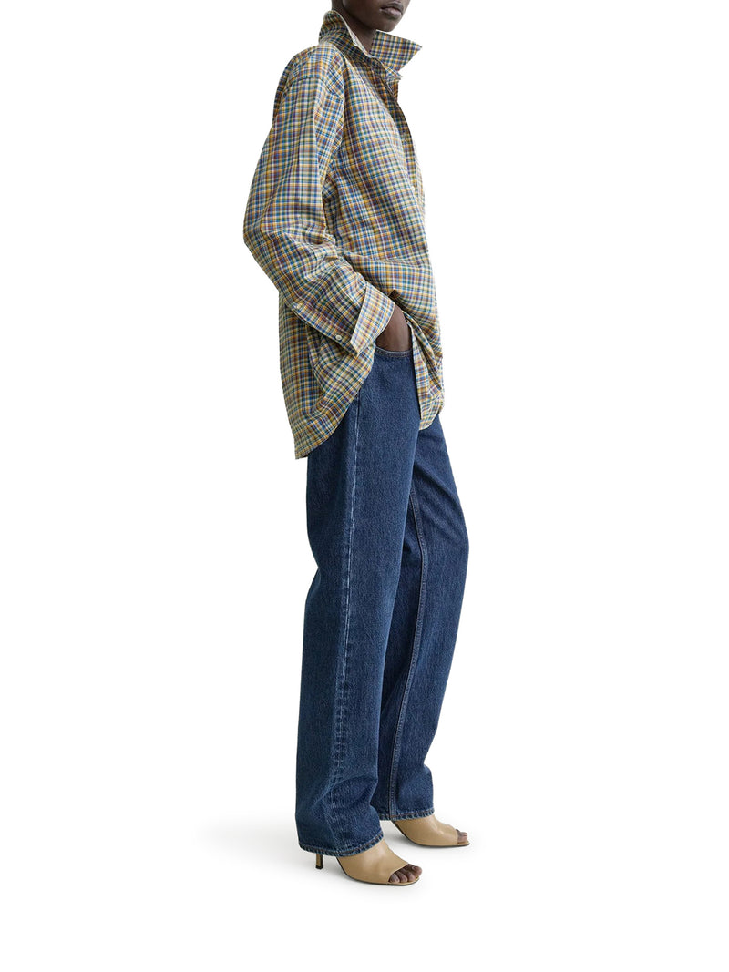 CLASSIC BLUE AND ORANGE CHECKED COTTON SHIRT