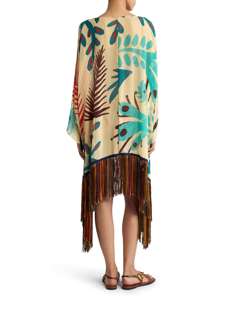 ETRO X TABBY BOOTH SEERSUCKER COVER-UP DRESS WITH FRINGES AND PLACED PRINT