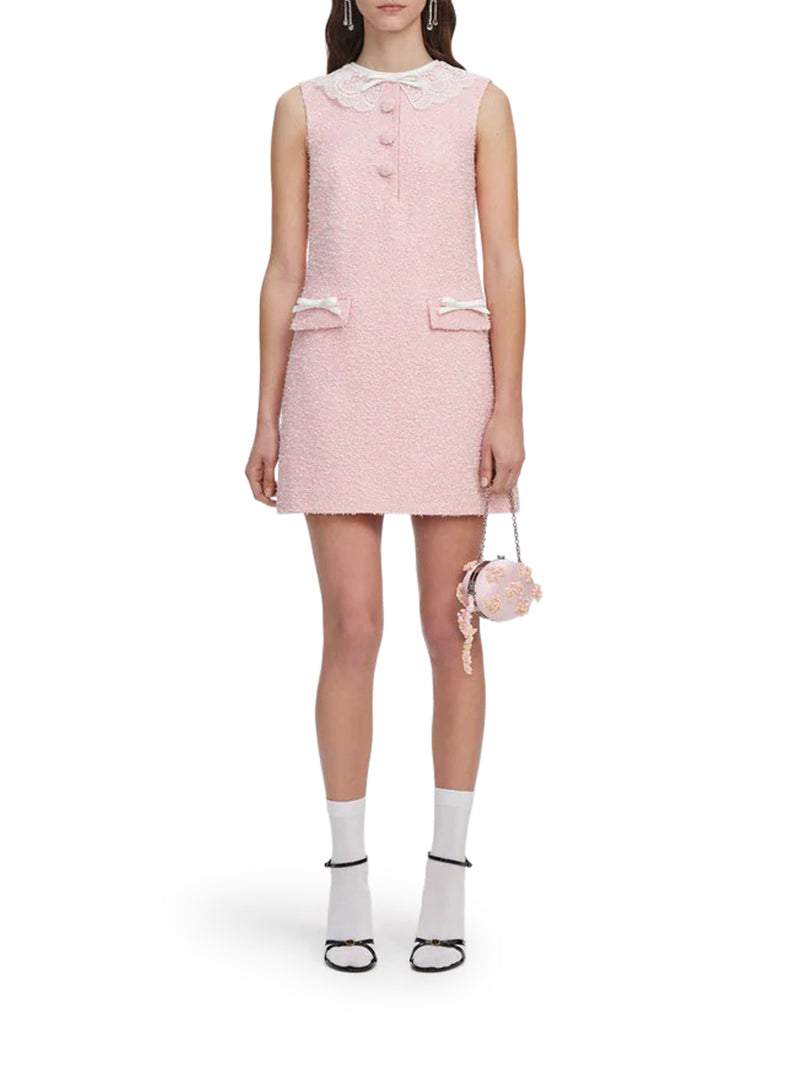 PINK MINI DRESS WITH BOUCLE LACE COLLAR
