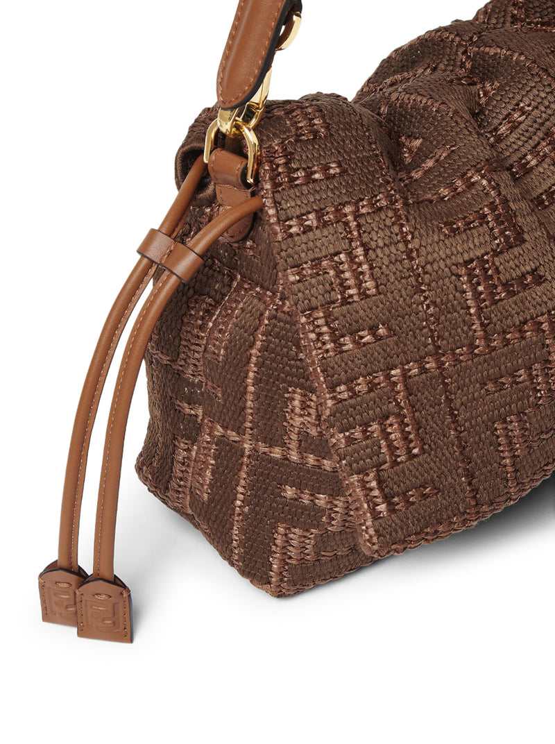 MAMMA BAGUETTE MEDIUM WOVEN RAFFIA BAG WITH FF SELLIER EMBROIDERY