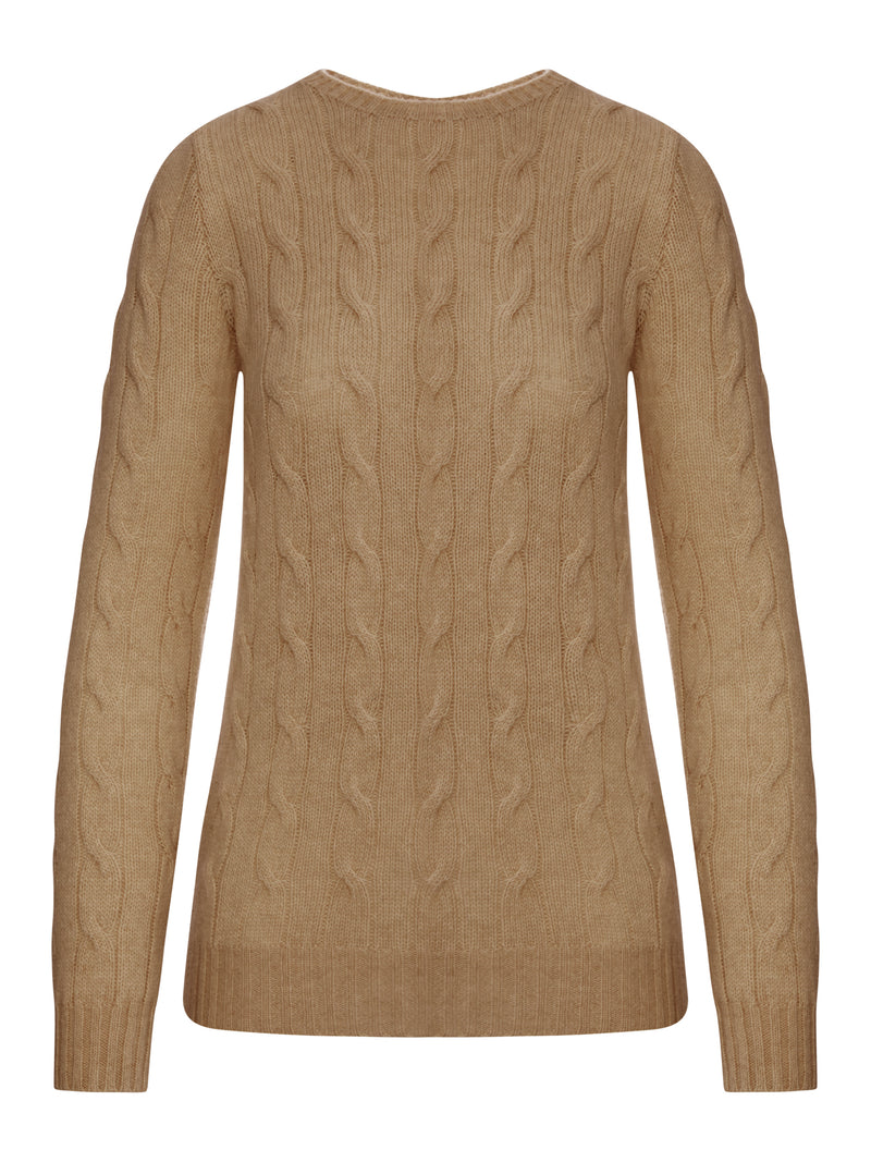 CREWNECK CASHMERE CABLE KNIT SWEATER
