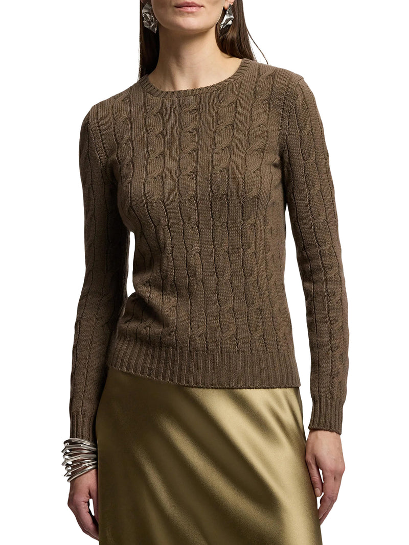 CREWNECK CASHMERE CABLE KNIT SWEATER