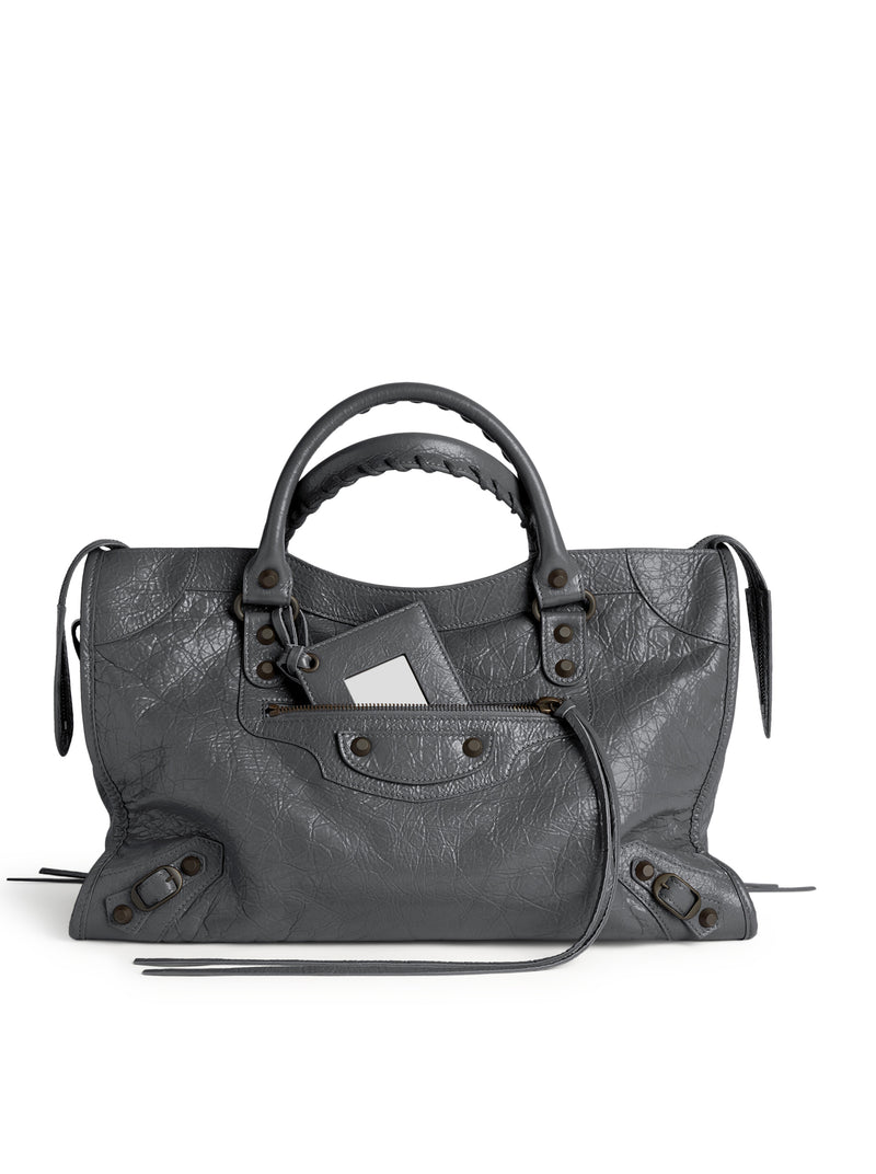 LE CITY MEDIUM BAG IN ARENA LAMBSKIN IN VOLCANIC STONE WITH BRASS FINISHES