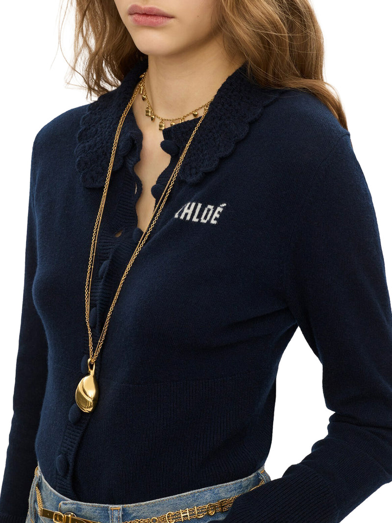FITTED LOGO CARDIGAN IN A WOOL KNIT
