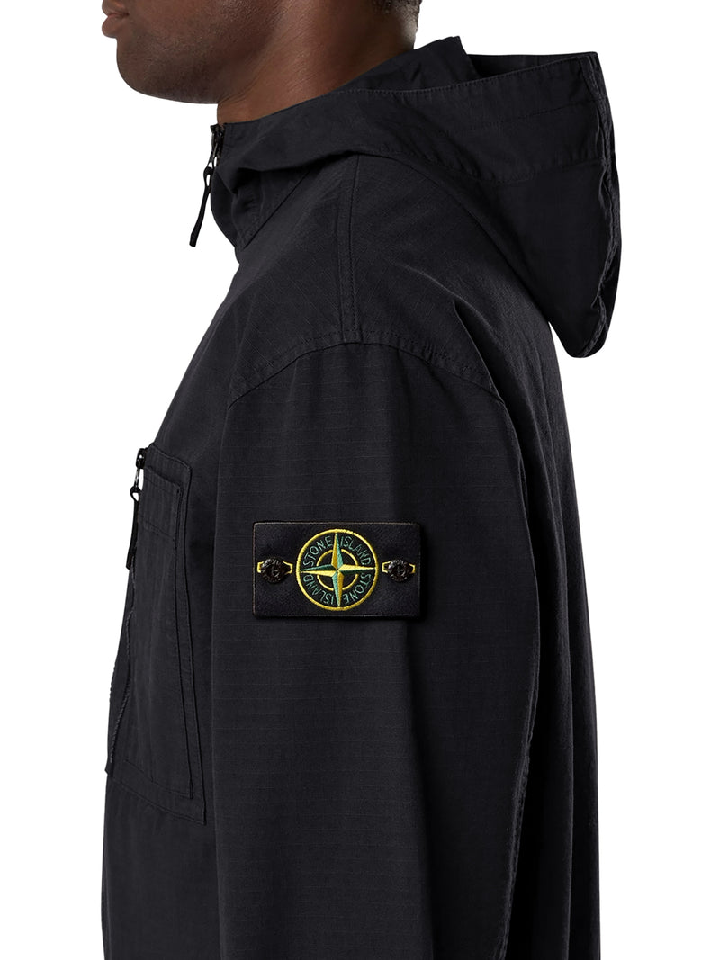 COTTON OVERSHIRT WITH HOOD AND STONE ISLAND BADGE