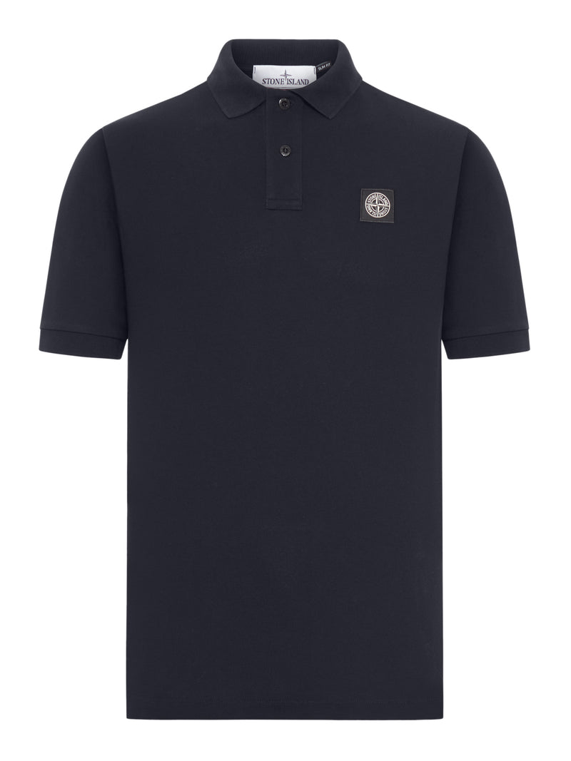 BLUE NAVY COTTON POLO SHIRT WITH LOGO PATCH