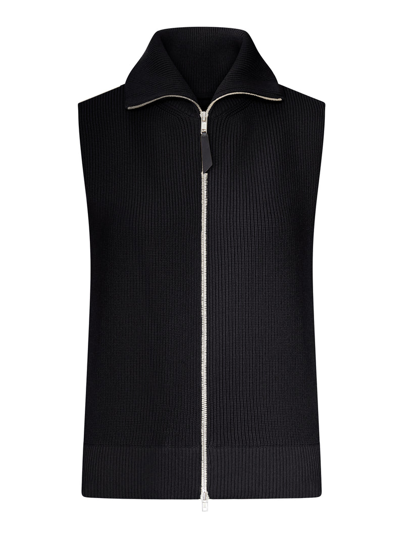 RIBBED KNIT ZIP-UP VEST