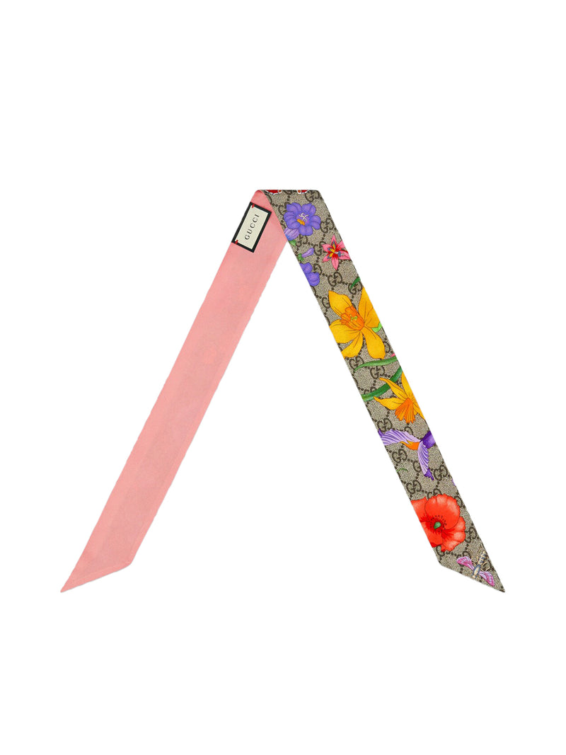 SILK RIBBON WITH GG FLORA PRINT