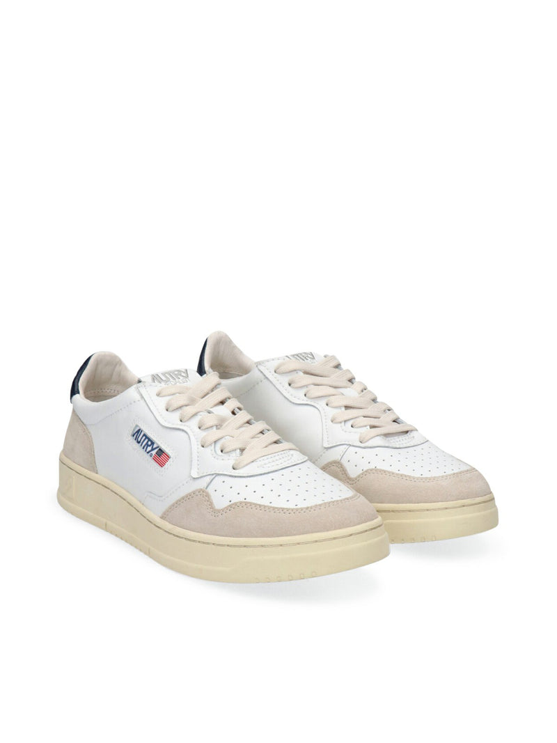 MEDALIST LOW SNEAKERS IN WHITE AND BLUE LEATHER AND BEIGE SUEDE