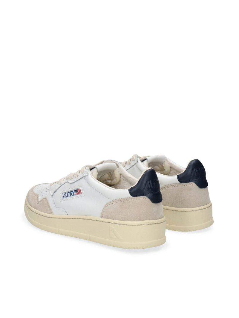 MEDALIST LOW SNEAKERS IN WHITE AND BLUE LEATHER AND BEIGE SUEDE