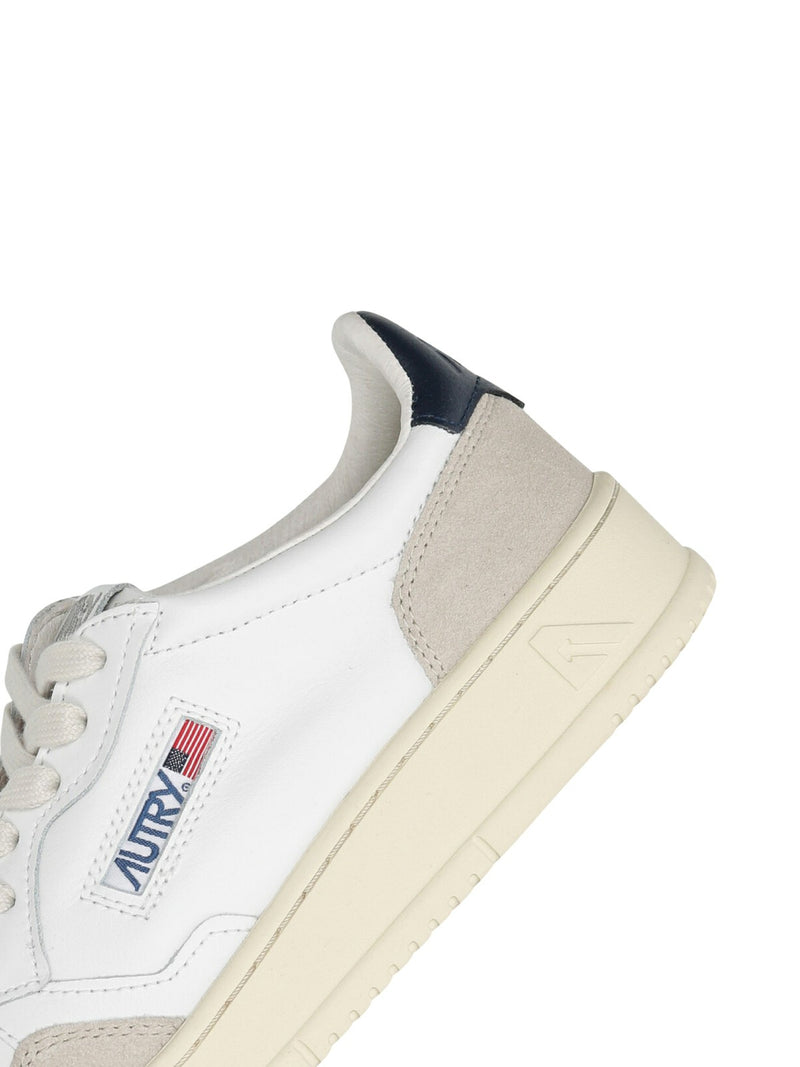 MEDALIST LOW SNEAKERS IN WHITE AND BLUE LEATHER AND BEIGE SUEDE