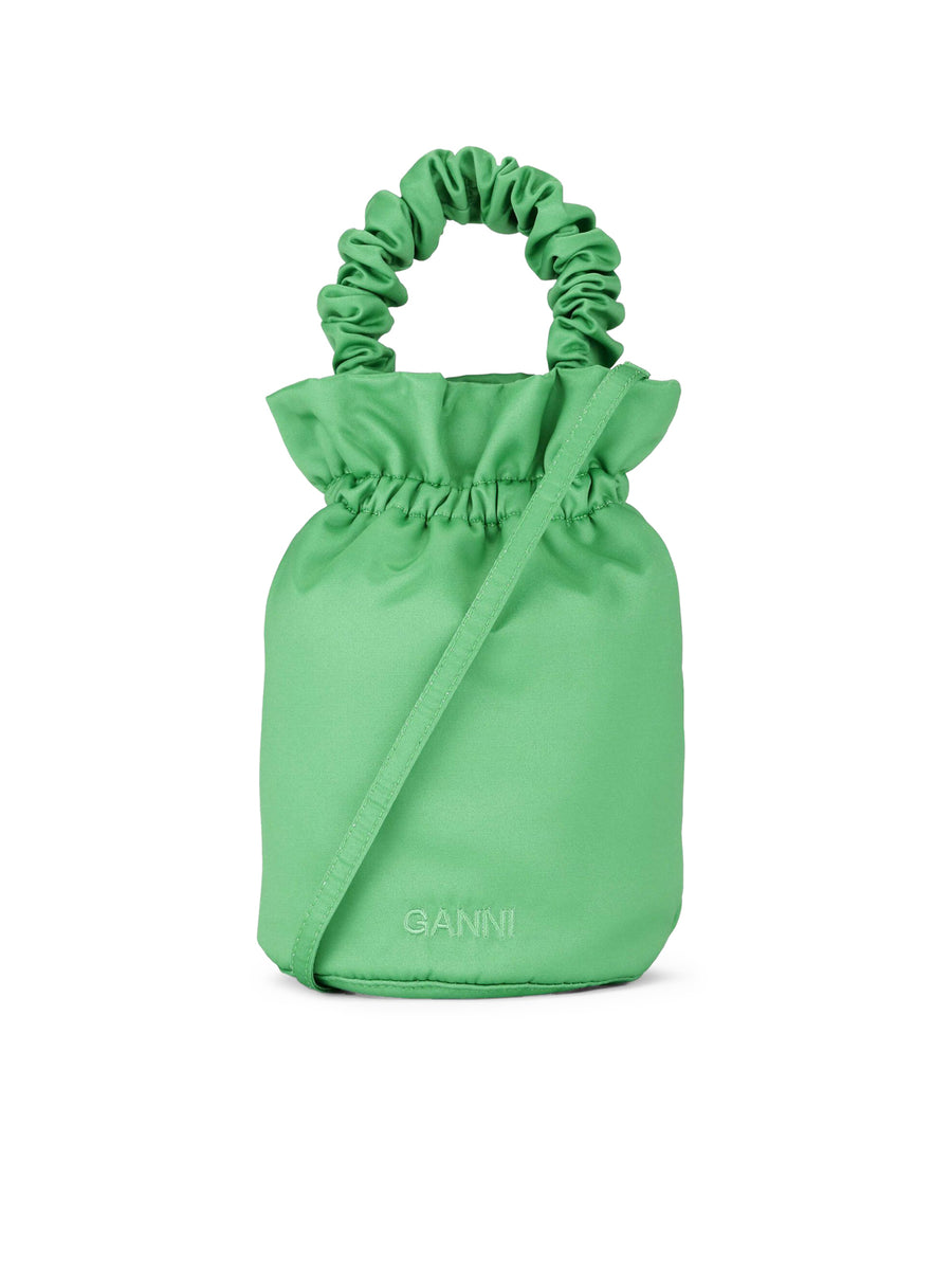 Ganni elegant mini pouch style occasion bag satin kelly green