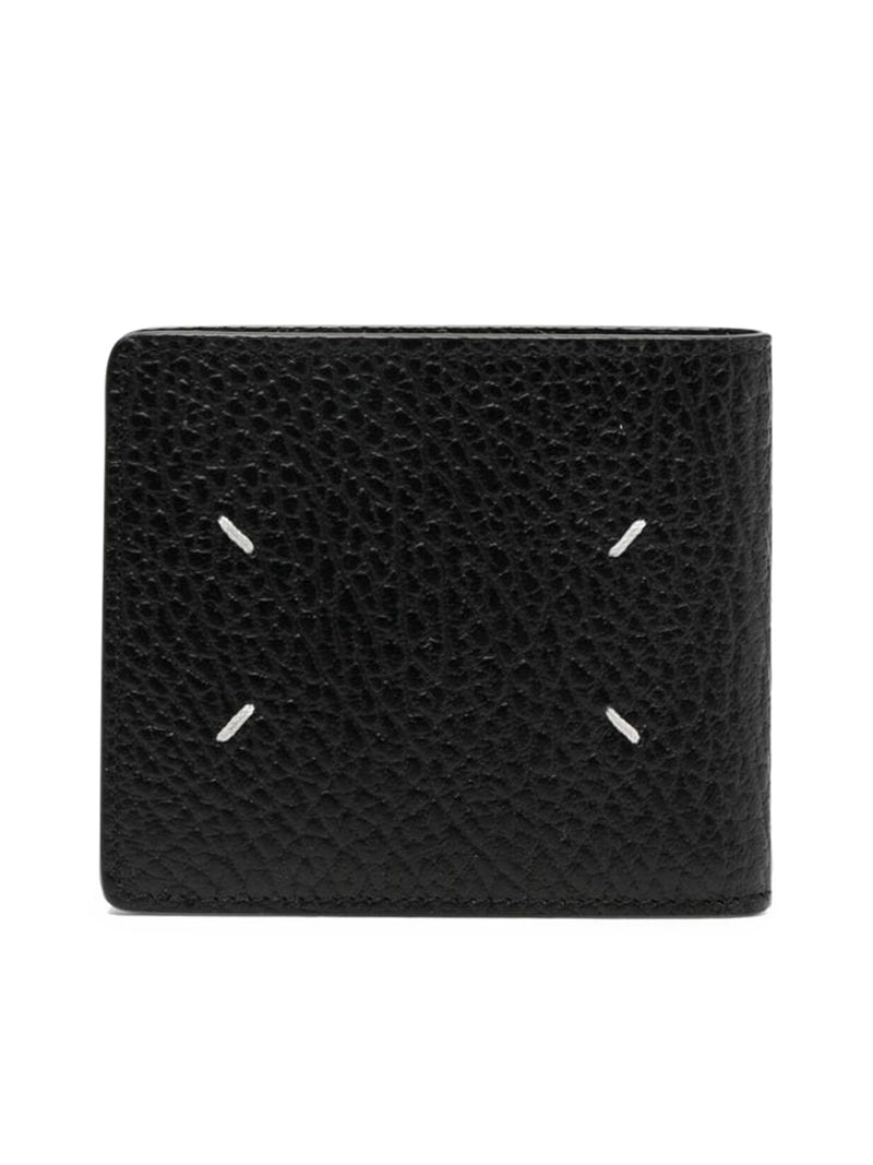BLACK LEATHER BI-FOLD FOUR STITCHES WALLET