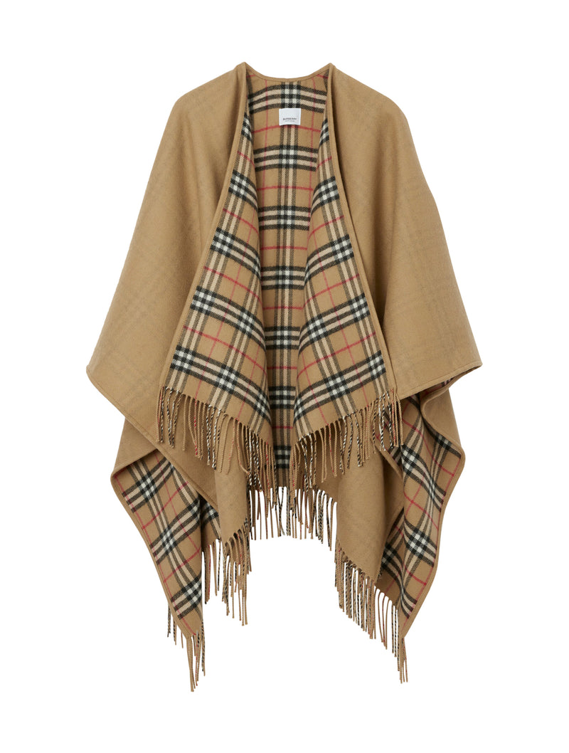 REVERSIBLE CHECK WOOL CAPE
