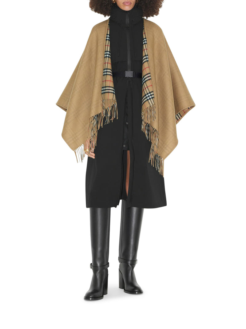 REVERSIBLE CHECK WOOL CAPE