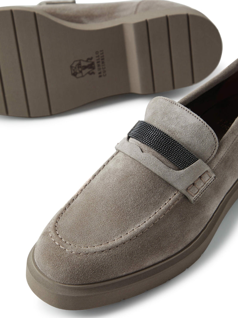 SUEDE PENNY LOAFERS WITH JEWEL APPLIQUE