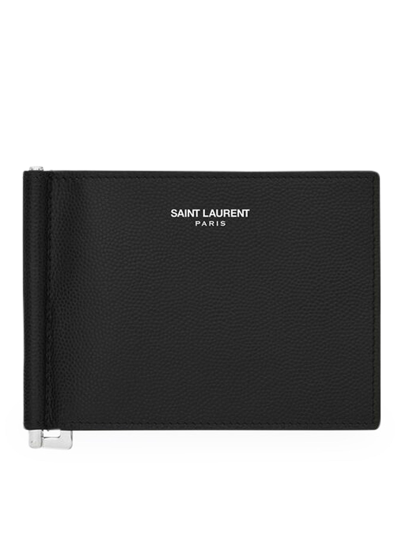 WALLET MONEY CLIP SAINT LAURENT PARIS BLACK TEXTURED LEATHER