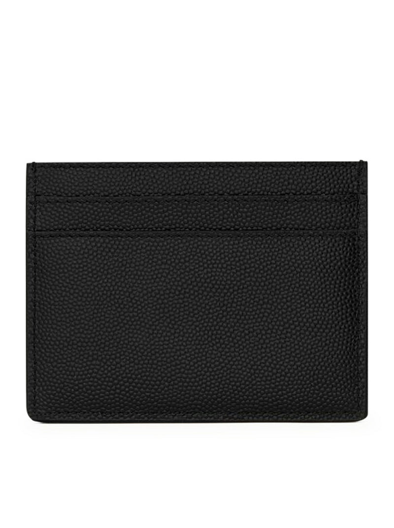 SAINT LAURENT PARIS BLACK TEXTURED LEATHER CREDIT CARD HOLDER