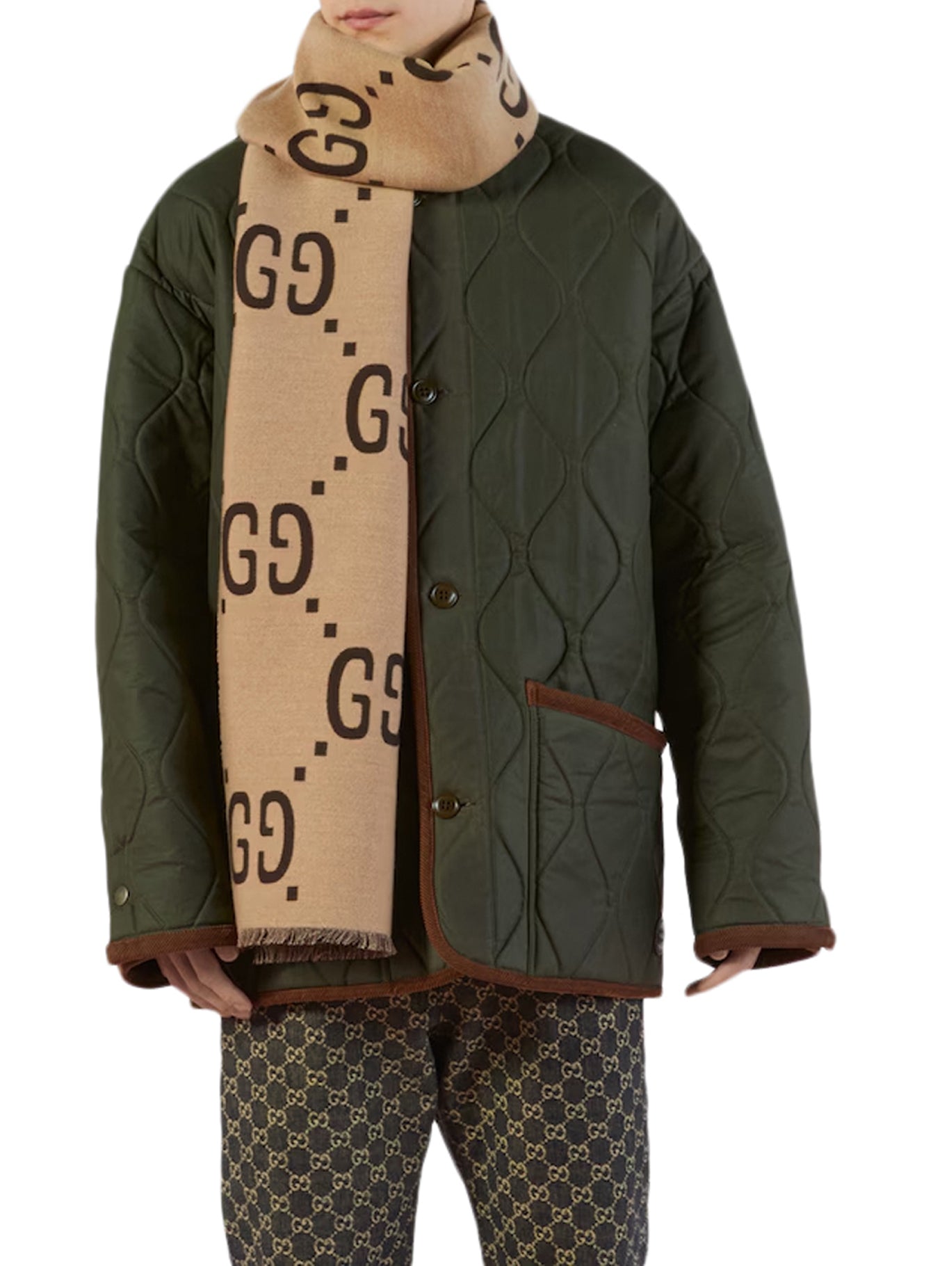 WOOL AND SILK SCARF WITH GG JACQUARD PATTERN