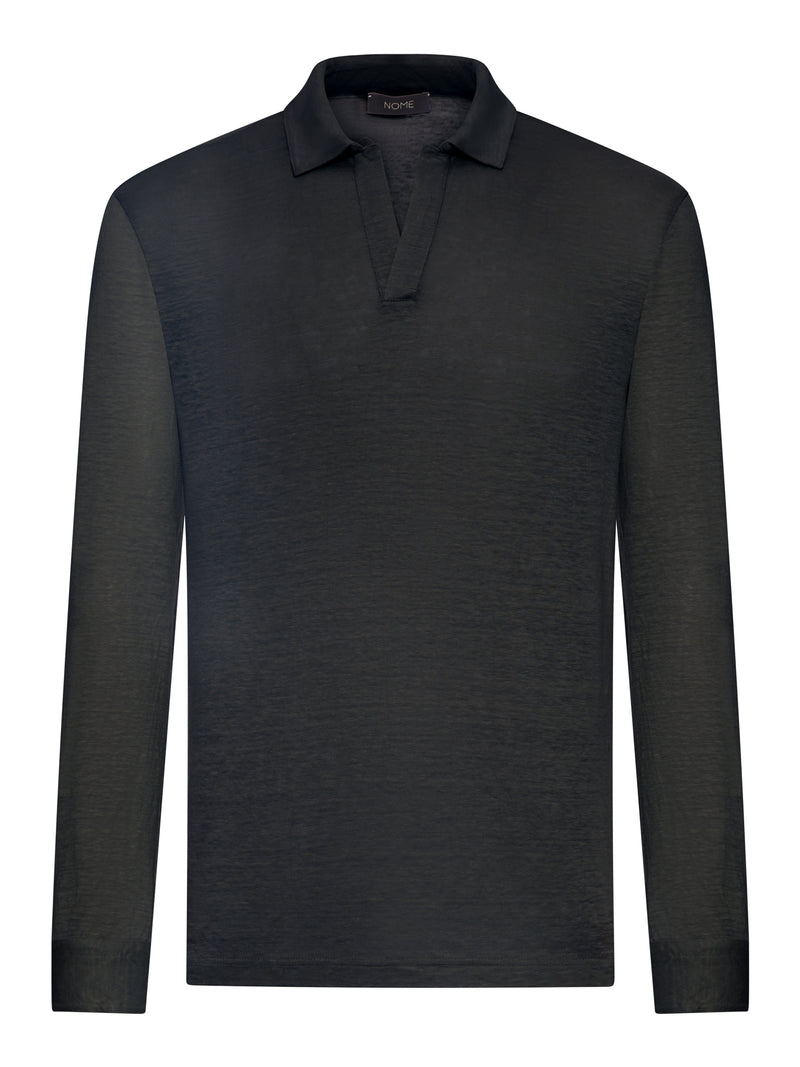LONG-SLEEVED LINEN POLO SHIRT
