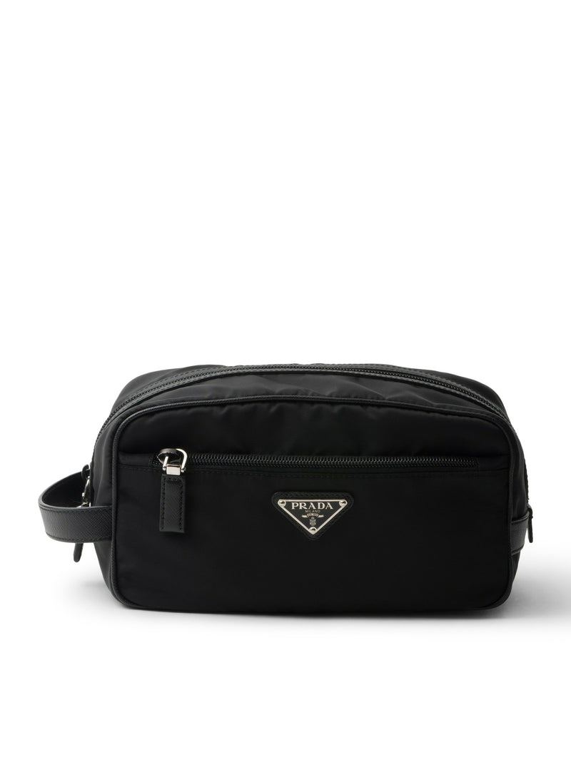 TRAVEL POUCH IN RE-NYLON AND SAFFIANO