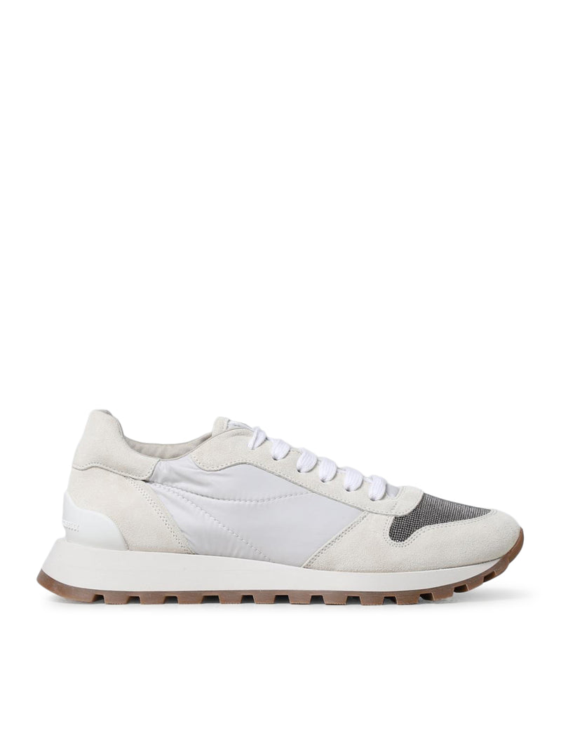 SUEDE AND TECHNO FABRIC RUNNER WITH "PRECIOUS TOE"