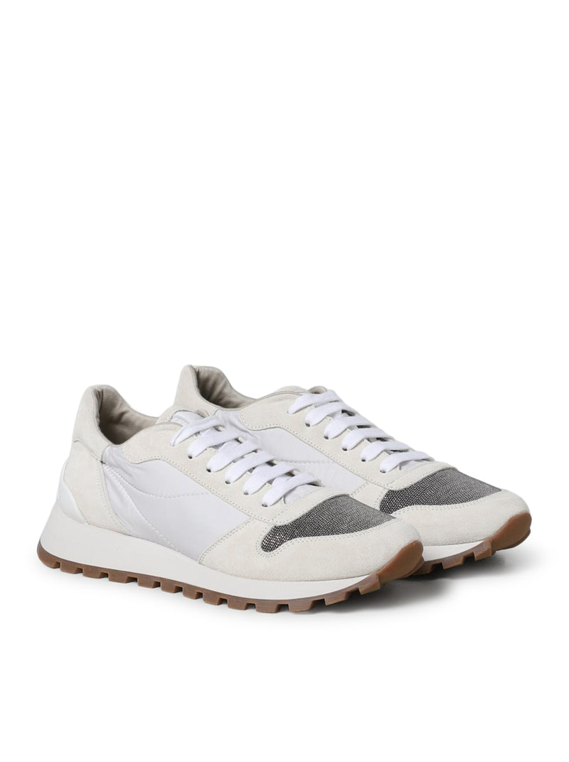 SUEDE AND TECHNO FABRIC RUNNER WITH "PRECIOUS TOE"