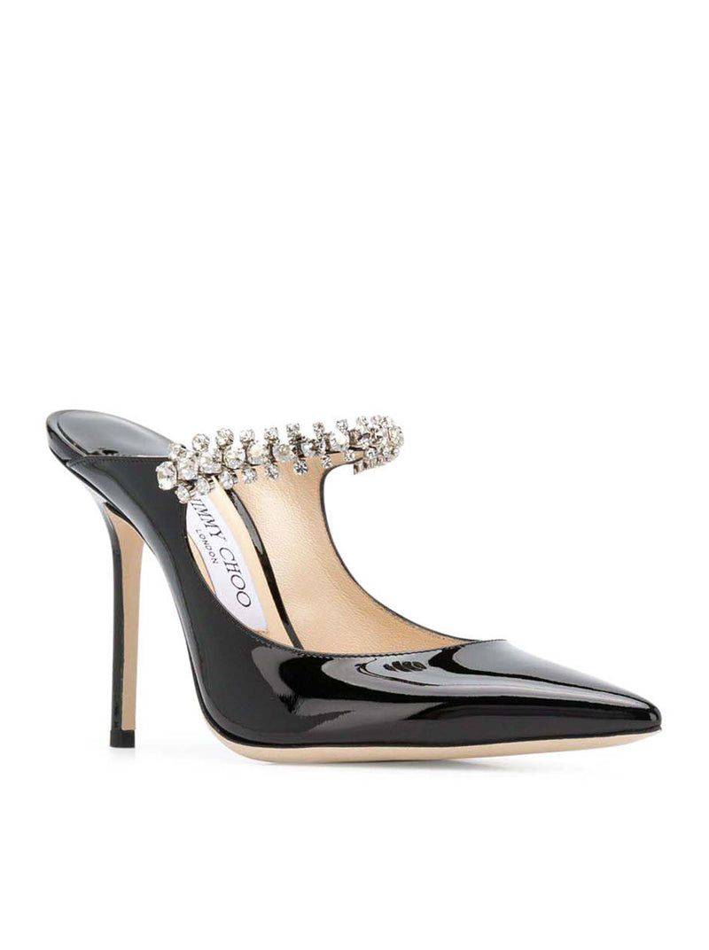 BING 100 BLACK PATENT LEATHER CLOG WITH CRYSTAL STRAP