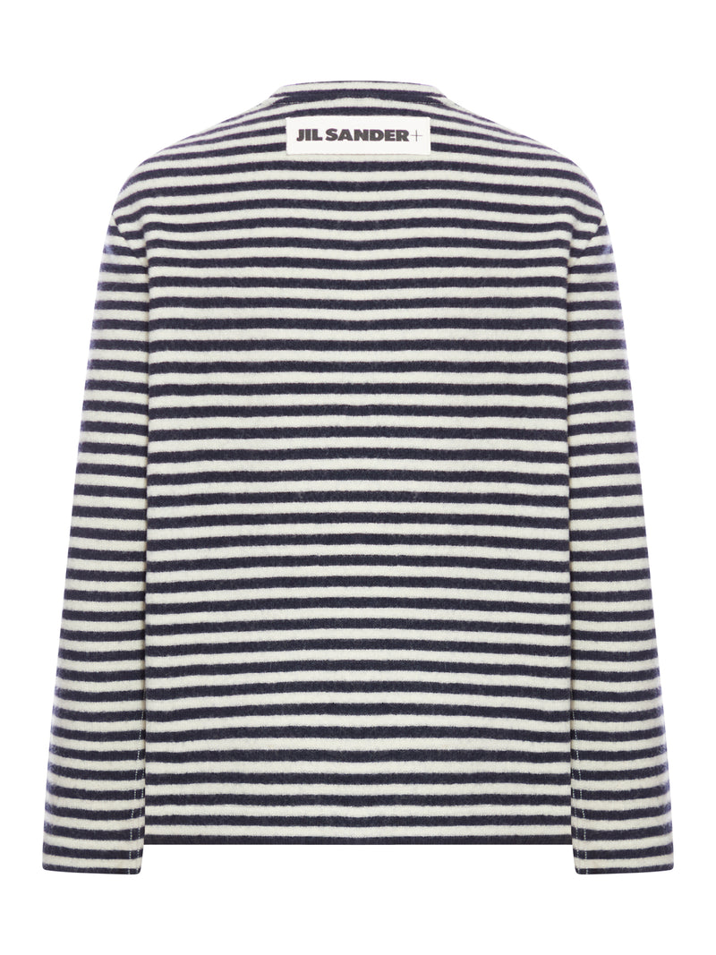 Two-toned long-sleeved wool top with Jil Sander+ logo label on the back