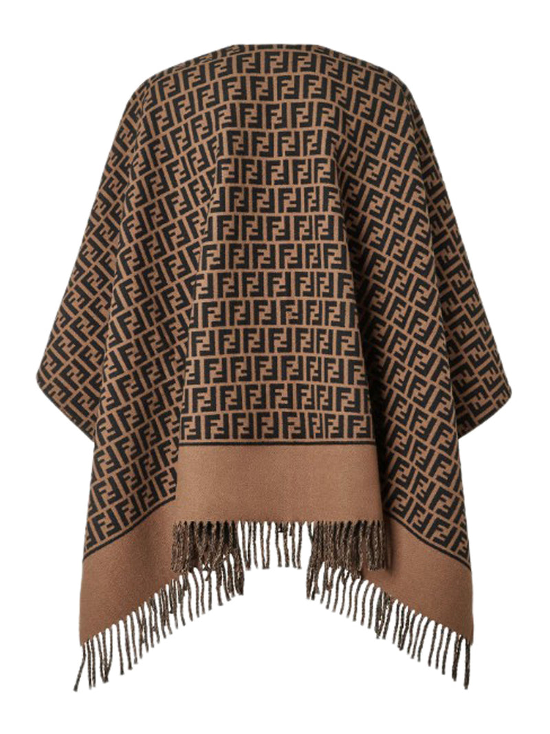 BROWN WOOL AND CASHMERE PONCHO