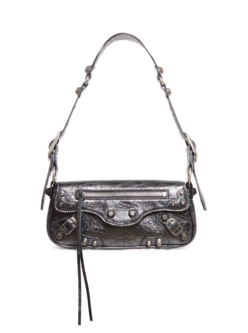 LE CAGOLE XS WOMEN`S METALLIC SILVER SHOULDER BAG