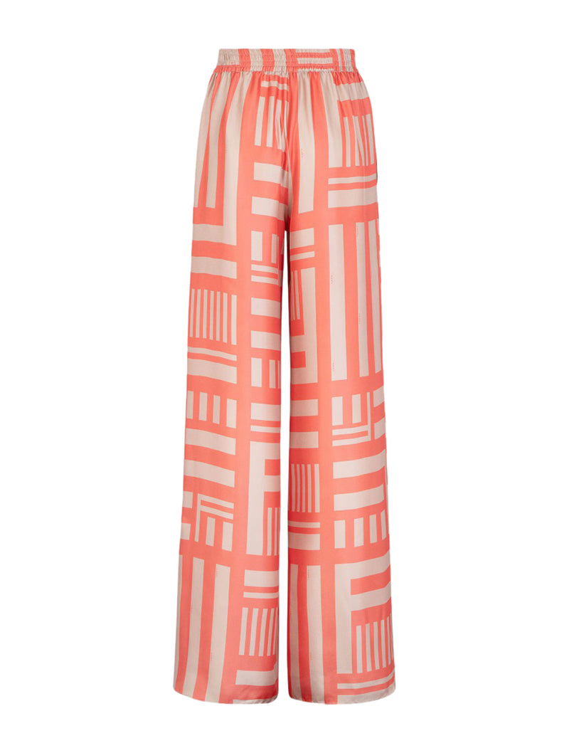 Salmon pink print silk trousers