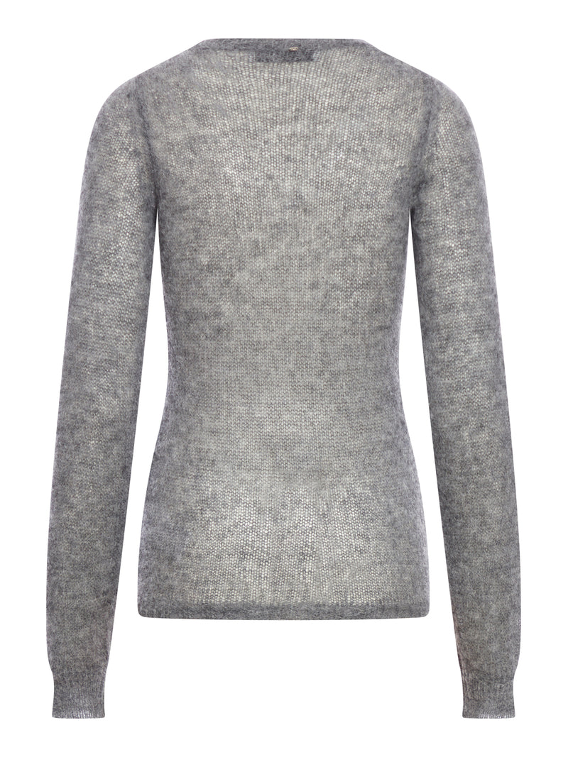 Crewneck sweater in alpaca and stretch wool