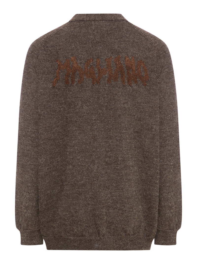 Grampa wool cardigan with logo