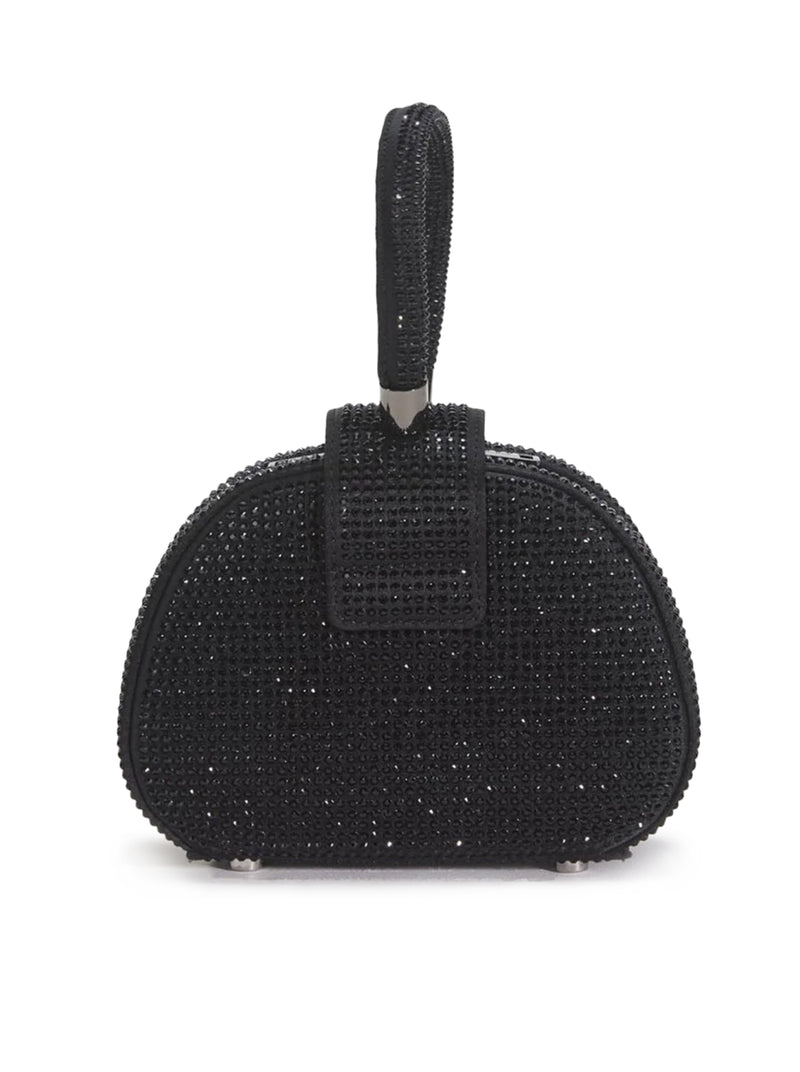 BLACK RHINESTONE TOP HANDLE MICRO BAG