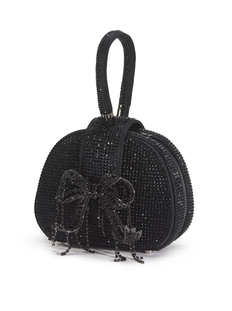 BLACK RHINESTONE TOP HANDLE MICRO BAG