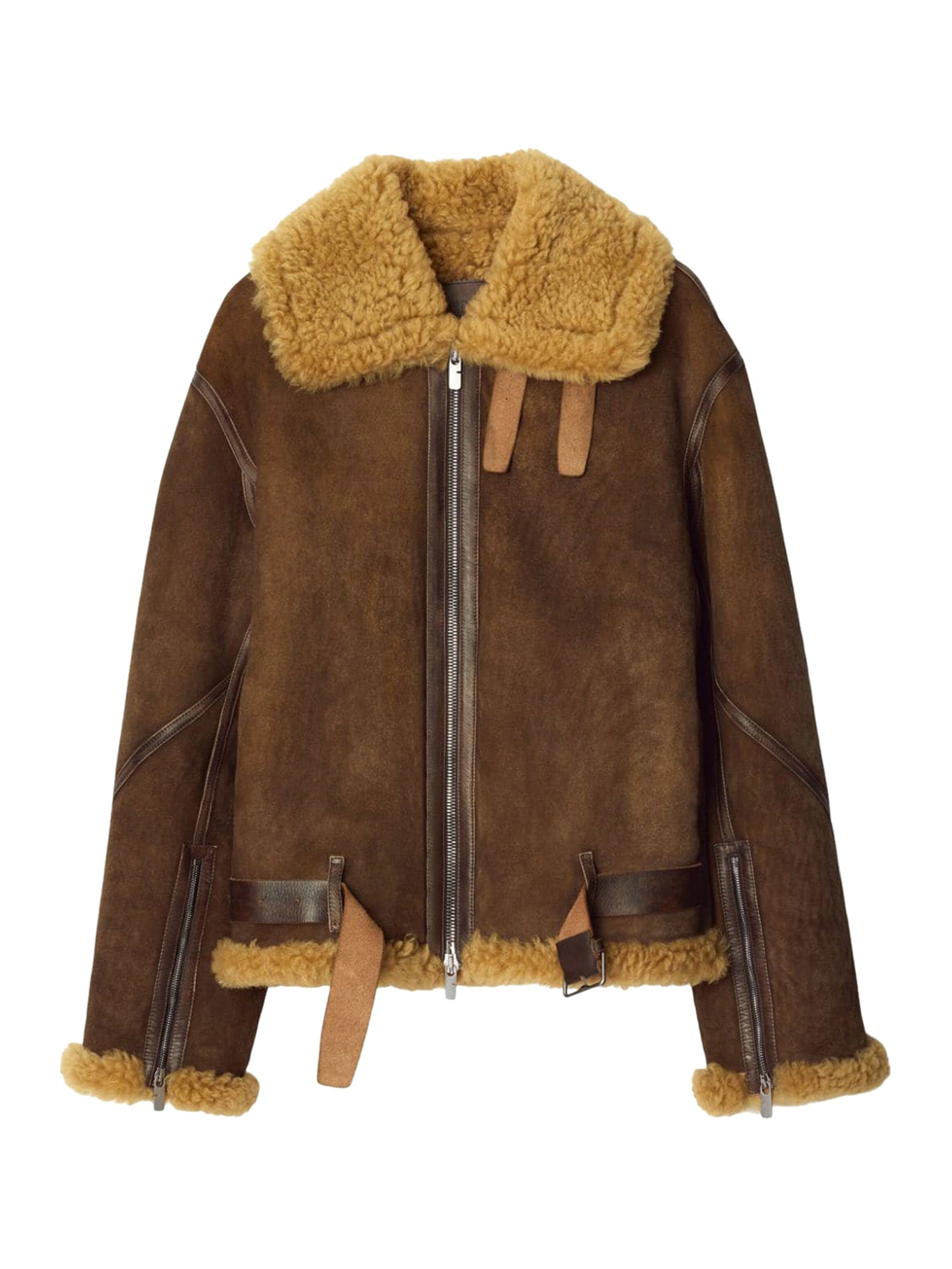 Shearling-trim leather jacket