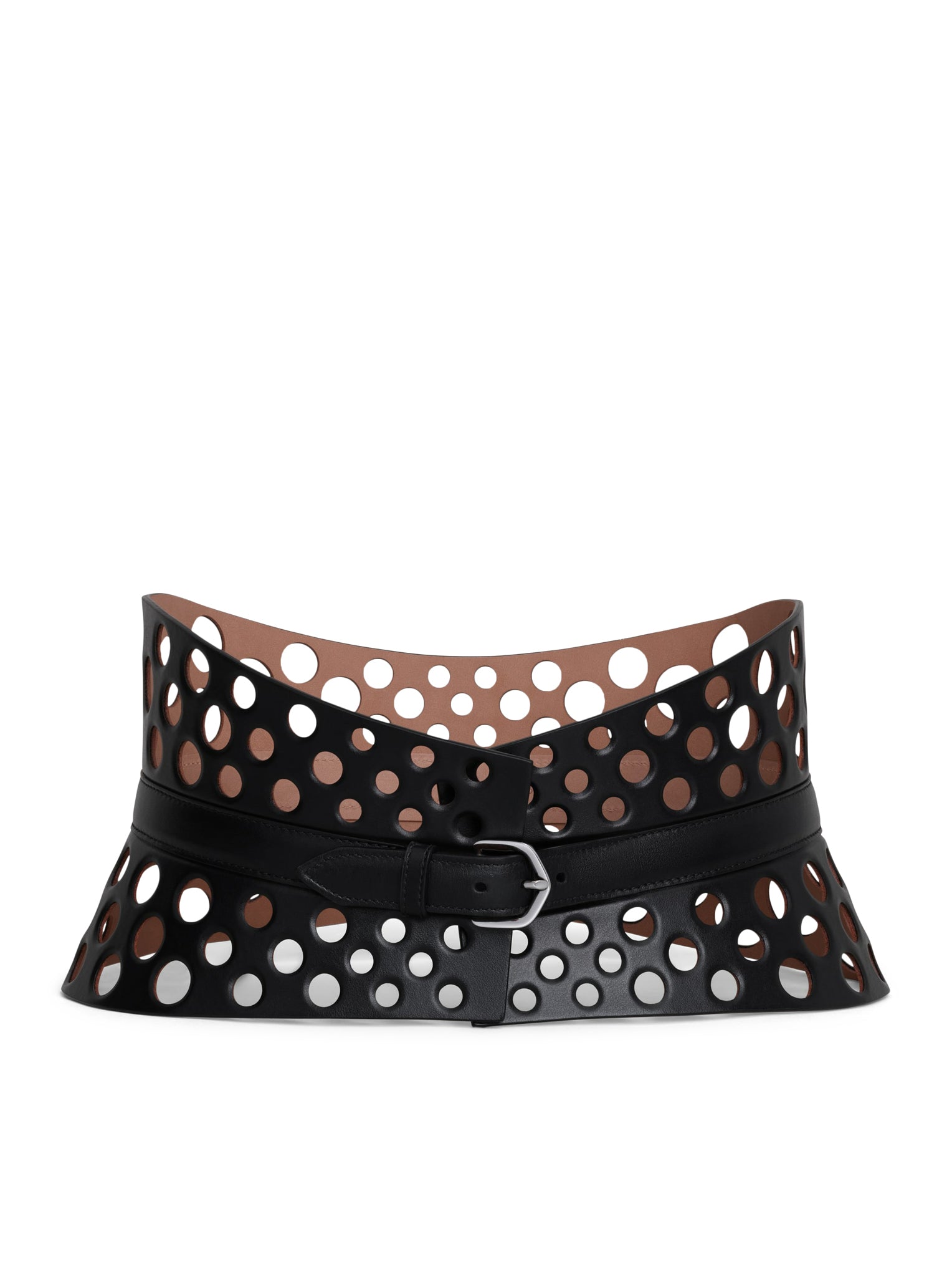 NEO BUSTIER BELT IN PERFORATED CALF LEATHER