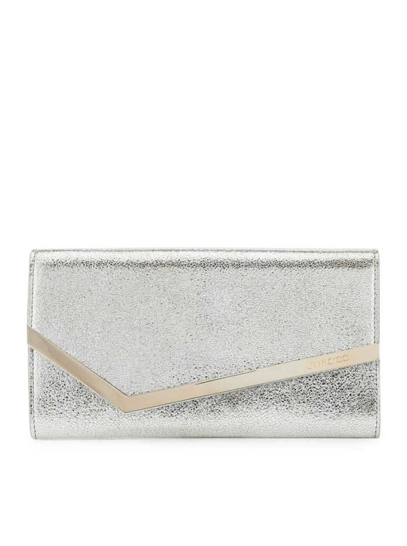 Champagne leather clutch bag with glitter