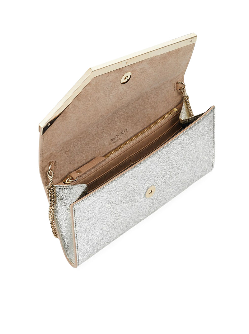 Champagne leather clutch bag with glitter
