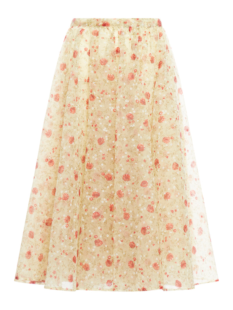 Printed nylonette midi skirt