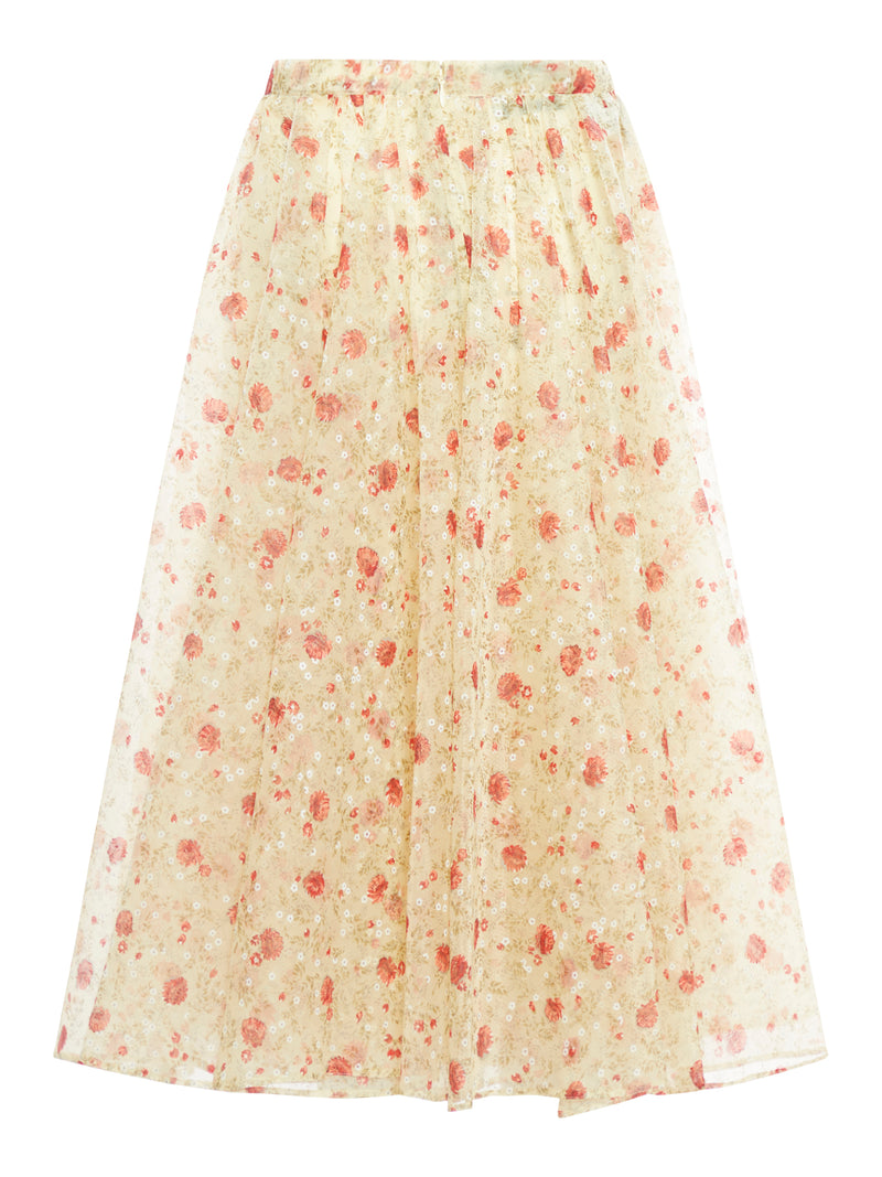 Printed nylonette midi skirt