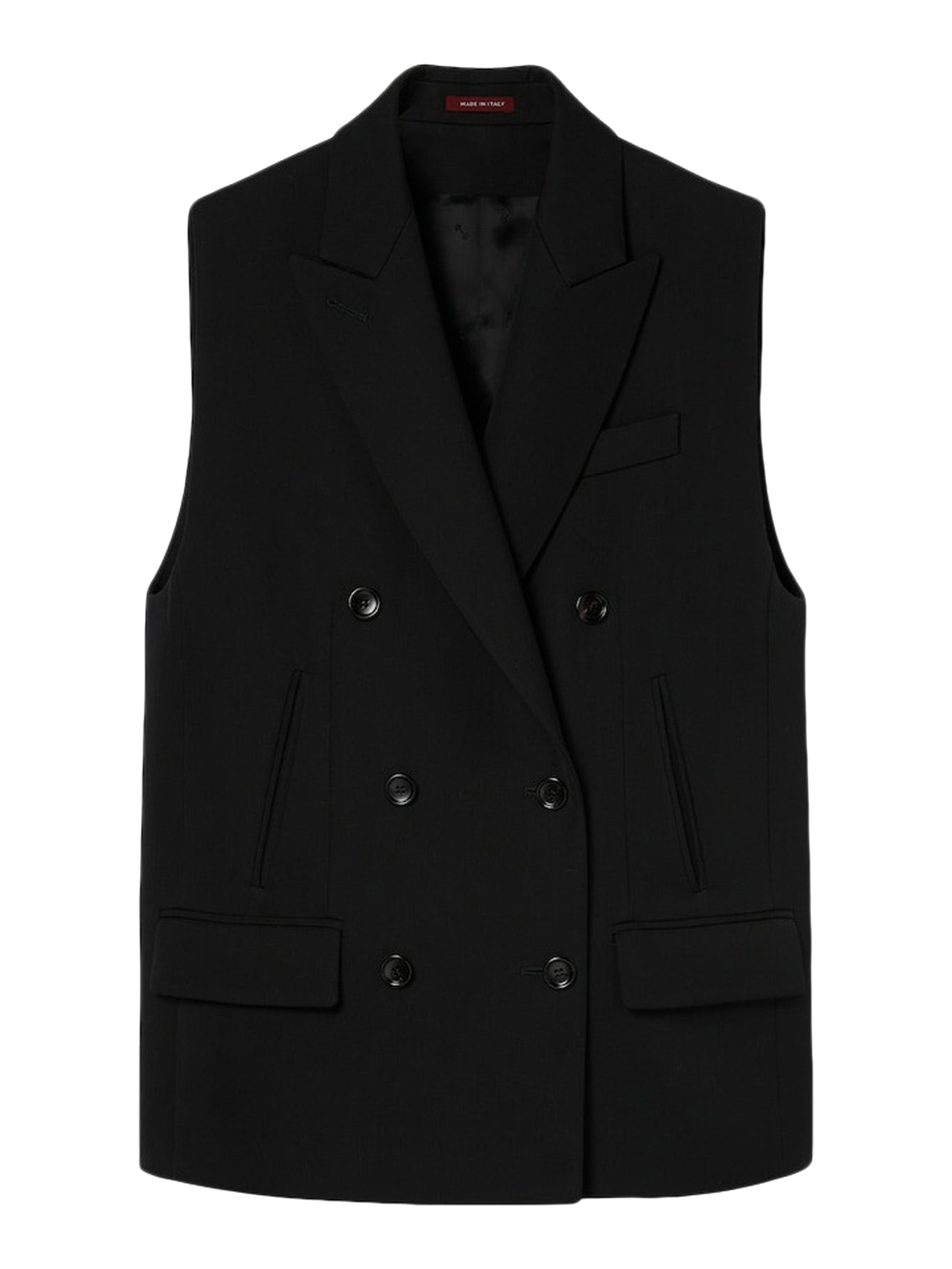 SLEEVELESS WOOL COAT WITH WEB