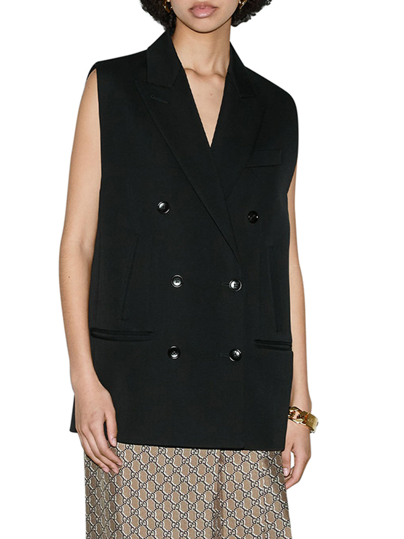 SLEEVELESS WOOL COAT WITH WEB