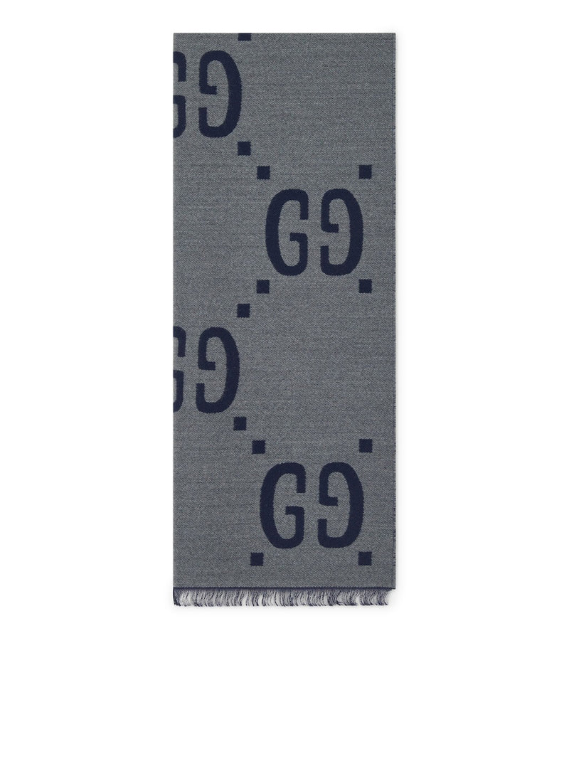 WOOL AND SILK JACQUARD SCARF WITH GG MOTIF