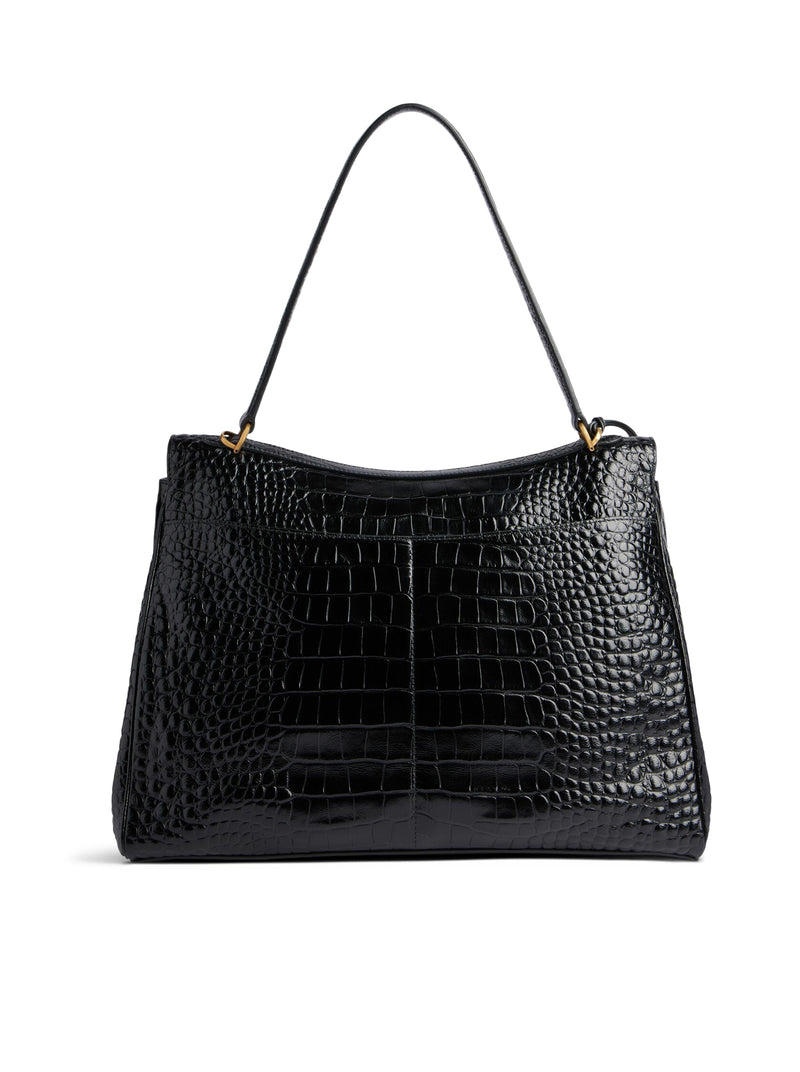 WOMEN`S MEDIUM RODEO CROCODILE EMBOSSED BAG IN BLACK