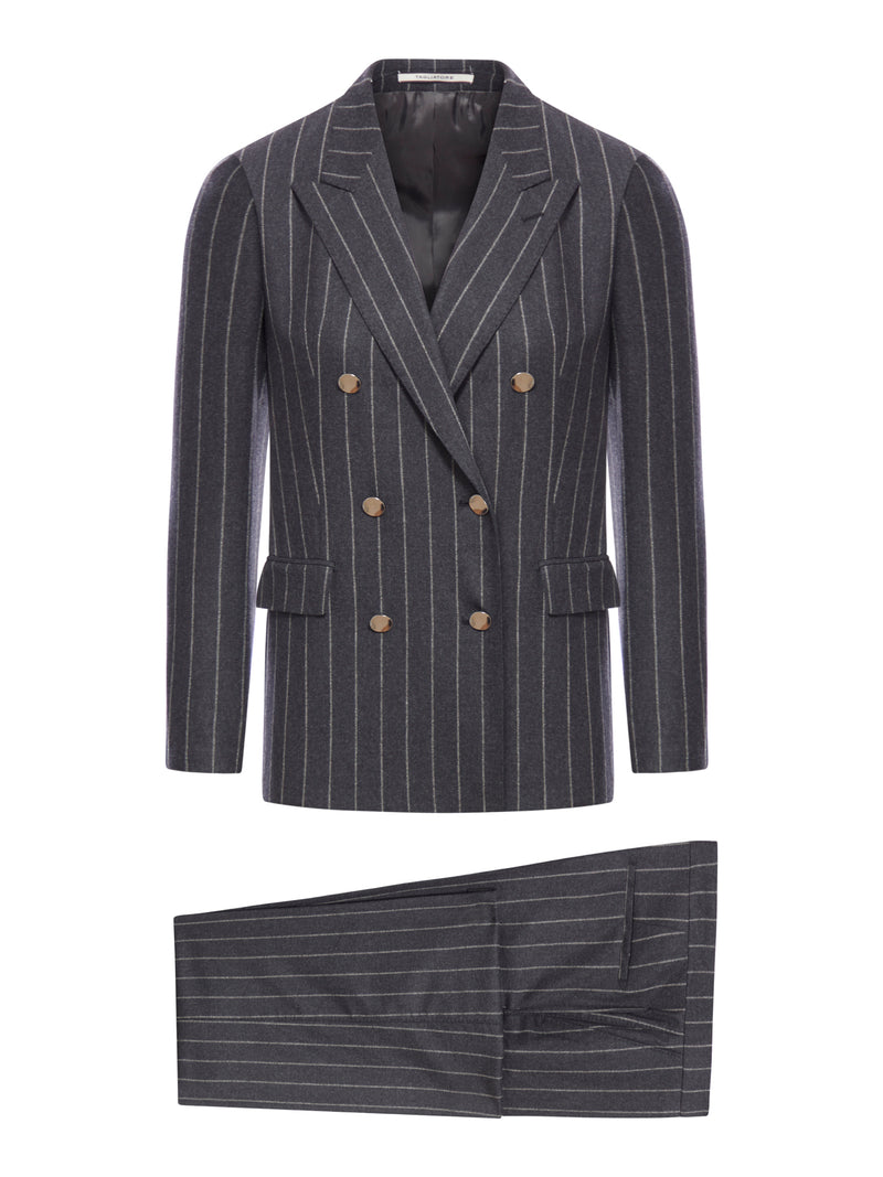double-breasted suit in pinstripe fabric