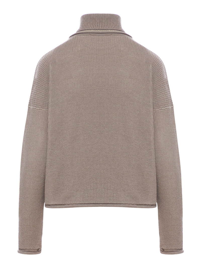 Two-tone ribbed wool and linen turtleneck