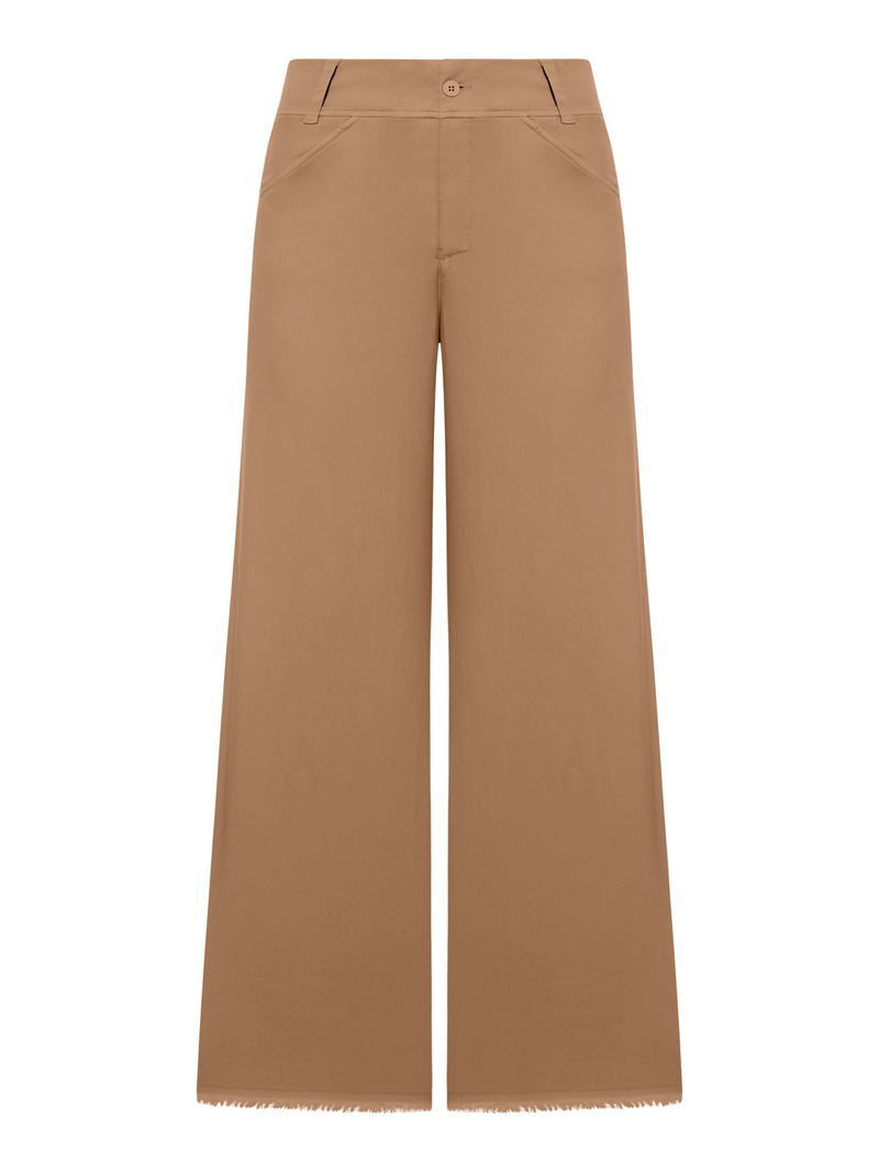 Wide leg trousers with raw cut at the bottom in viscose and stretch cotton