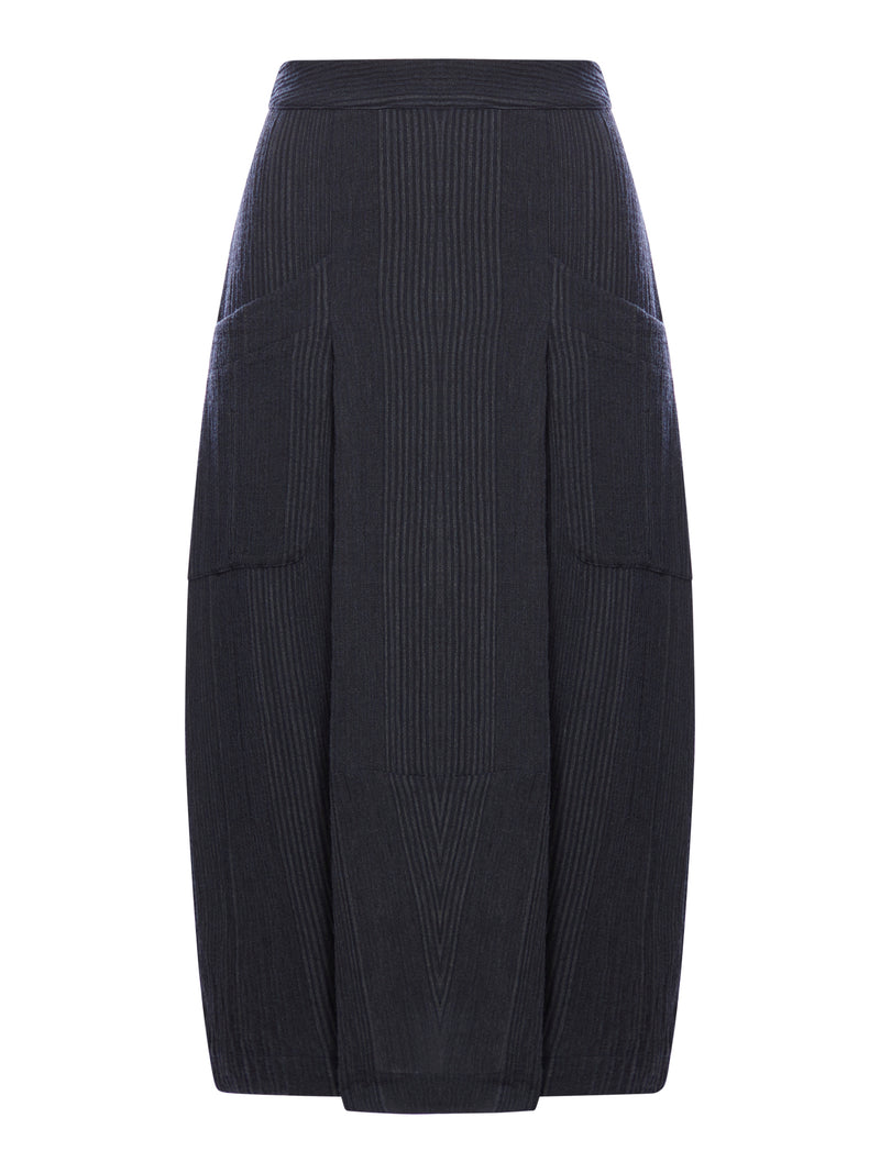 Bombé skirt in embossed pinstripe wool blend